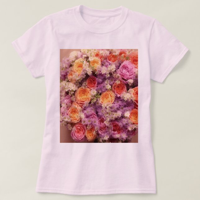 Camiseta rosa de las mujeres con flores Bouquet (Diseño del anverso)