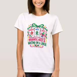 Camiseta rosa de Mahjong Naughty Nice Joker Navida