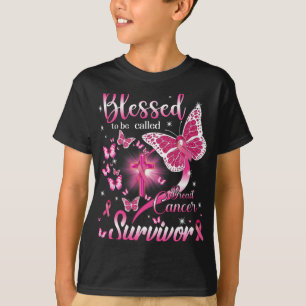 Camiseta Rosa De Mariposa Bendecida A Llamarse Cáncer De Ma