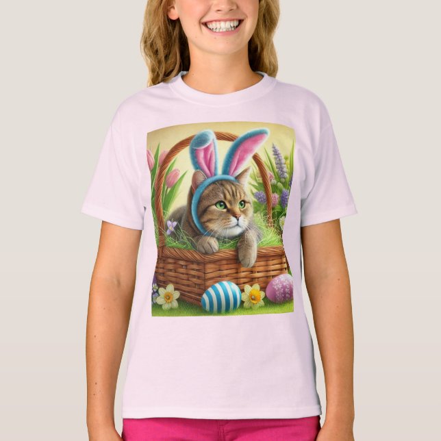 Camiseta rosa de niñas con gatitos de Pascua lindo (Anverso)