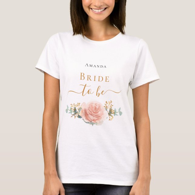 Camiseta Rosa de oro floral de eucalipto para futura novia (Anverso)