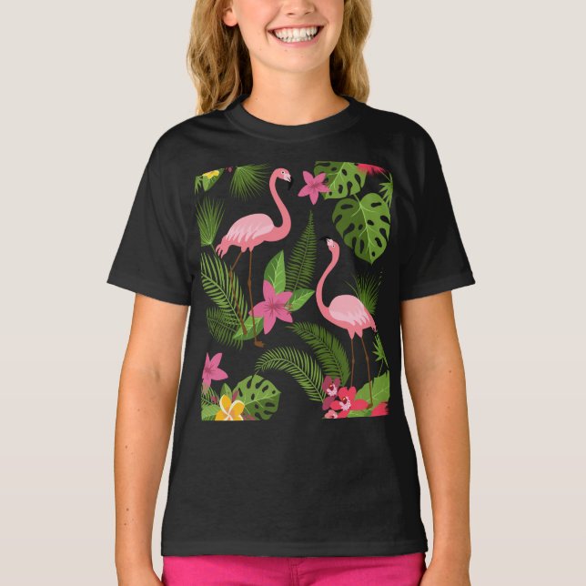 Camiseta rosa de pavo real con flores estampadas (Anverso)