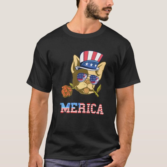Camiseta Rosa de perro Bulldog francés Merica Frenchie 4 de (Anverso)