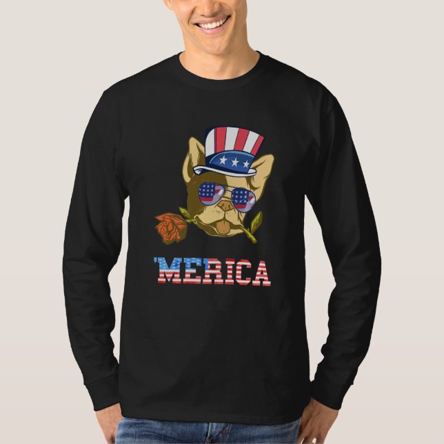 Camiseta Rosa de perro Bulldog francés Merica Frenchie 4 de (Anverso)