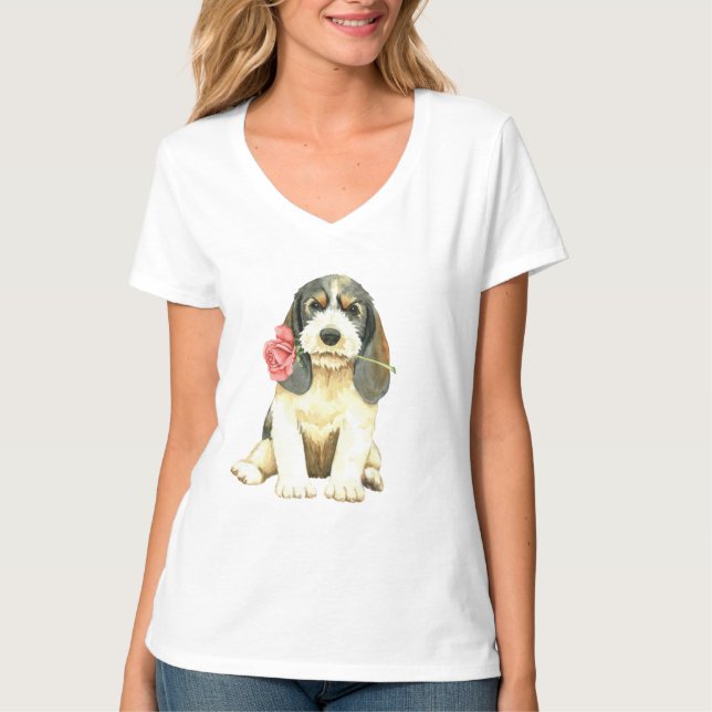 Camiseta Rosa de San Valentín Petit Basset Griffon Vendeen (Anverso)