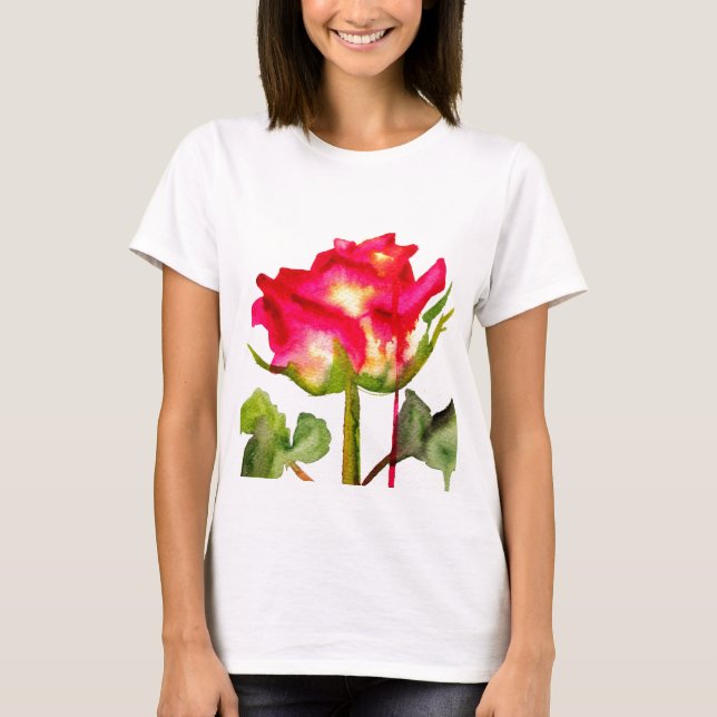 Camiseta Rosa de té híbrido acuarela arte floral moderno (Anverso)