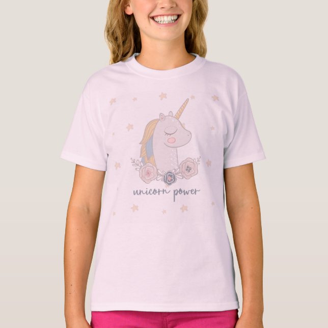 Camiseta rosa de Unicorn Power Chica (Anverso)