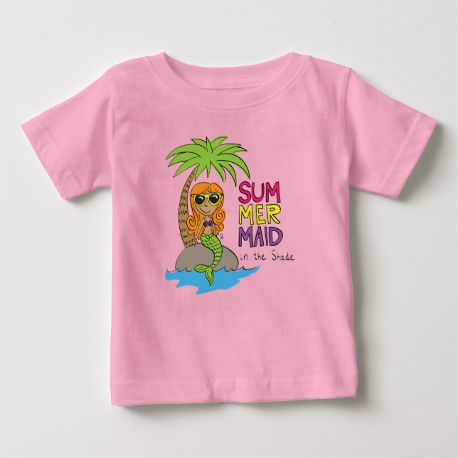 Camiseta rosa de verano de sirena linda bebé (Anverso)
