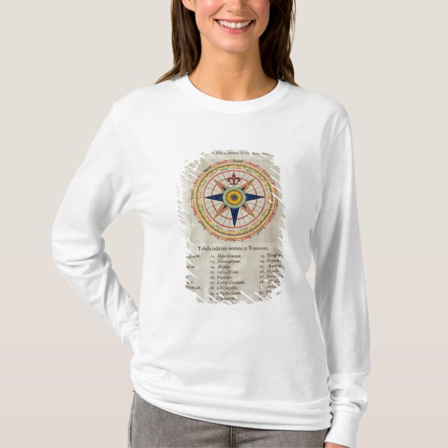 Camiseta Rosa de viento con los 32 vientos del mundo (Anverso)