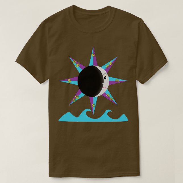 Camiseta Rosa de viento con luna y mar TShirt (Diseño del anverso)