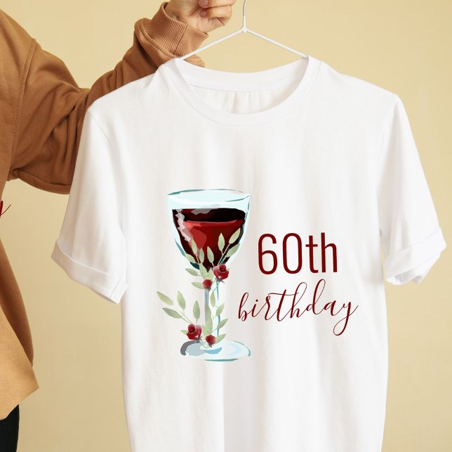 Camiseta Rosa de vino rojo acuarela 60 cumpleaños (Subido por el creador)