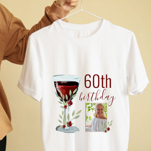 Camiseta Rosa de vino rojo acuarela foto 60 cumpleaños