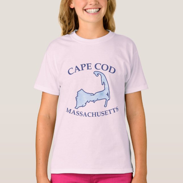 Camiseta Rosa del Chica del Cabo de la franja azul preppy (Anverso)