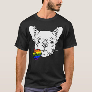 Camiseta Rosa del orgullo gay Bulldog francés Q arcoiris