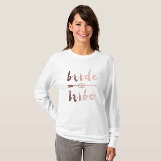 Camiseta rosa elegante oro de la tribu de la novia anillos  (Anverso completo)