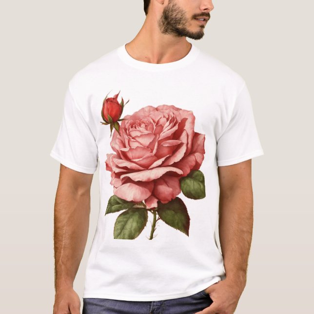 Camiseta "Rosa elegante y flor de abadejo - Una cosecha inm (Anverso)