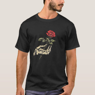 Camiseta Rosa estético Flor Mano de Esqueleto Blanco