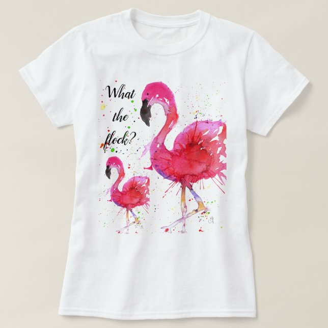 Camiseta rosa fina y colorida del flamenco (Diseño del anverso)
