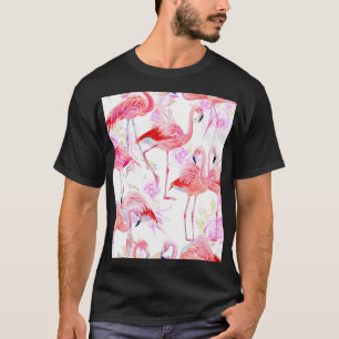 Camiseta Rosa Flamingo: Floral de aves acuáticas