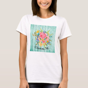 Camiseta Rosa Floral Acuarela Rociar Tu Ciudad Personaliza