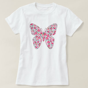 Camiseta Rosa floral de la mariposa de la tela del Applique
