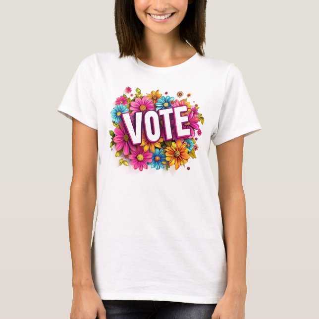 Camiseta rosa floral VOTE (Anverso)
