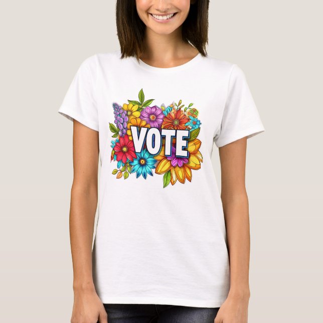 Camiseta rosa floral VOTE (Anverso)