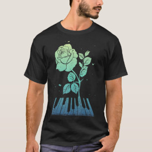 Camiseta Rosa Flower Music Piano Musical Notes Natu
