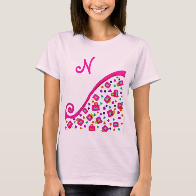 CAMISETA ROSA FUCHSIA BLANCA ABSTRACTA DECO MONOGRAM (Anverso)
