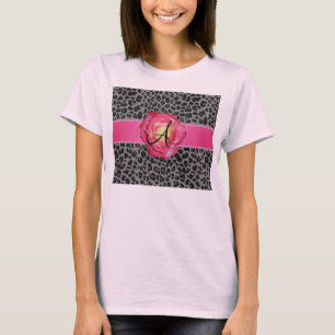 Camiseta Rosa gris del estampado leopardo del monograma