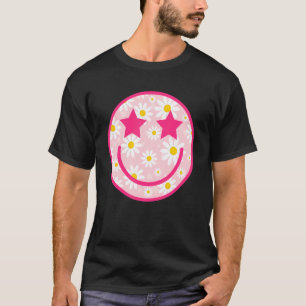 Camiseta Rosa Happy Face Daisy Flower Smile Face Trendy 1