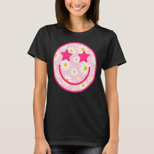 Camiseta Rosa Happy Face Daisy Flower Smile Face Trendy 1