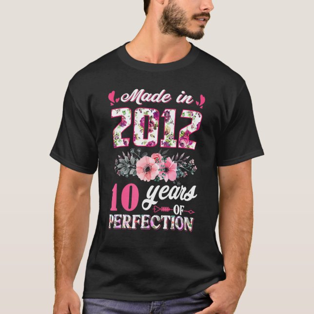 Camiseta Rosa Hecho En 2012 10 Chica De Cumpleaños 10 Años  (Anverso)