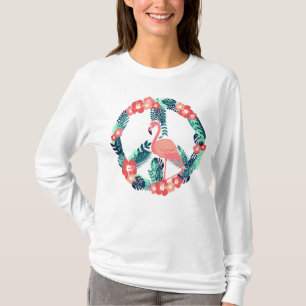 Camiseta rosa linda con signo de paz de flamenco f