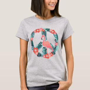 Camiseta rosa linda con signo de paz de flamenco f