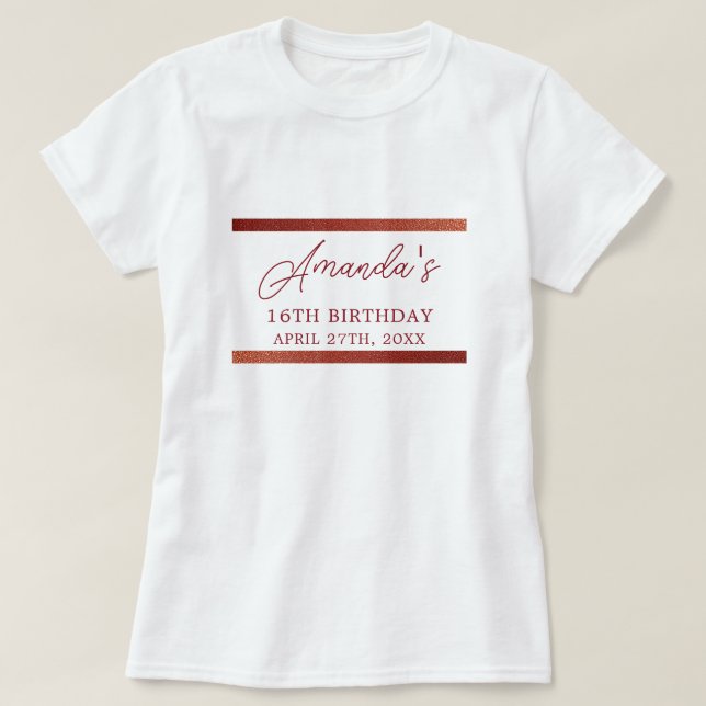 Camiseta Rosa moderno Purpurina de cobre dorado dulce 16 cu (Diseño del anverso)