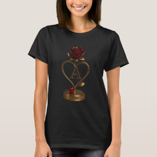 Camiseta Rosa Monograma de Corazón Dorado Letra A Mujer Org