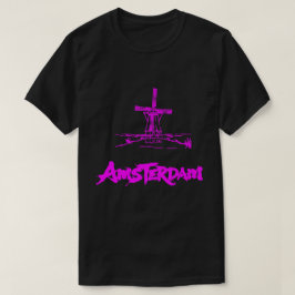 Camiseta Rosa Neon Molino de Viento Amsterdam Boceto Modern
