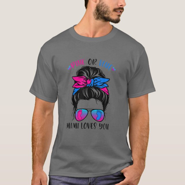 Camiseta Rosa O Azul Mimi Ama A Su Bebé Género Revelar Mes (Anverso)