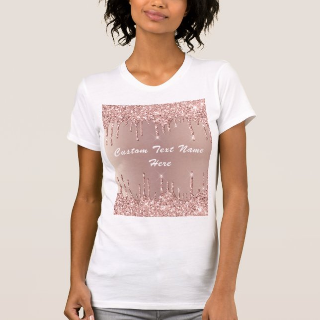 Camiseta Rosa Oro Purpurina Rubor Su Nombre de Texto Camise (Anverso)
