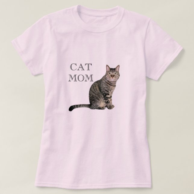 Camiseta rosa para mamá de gato atigrado gris (Diseño del anverso)
