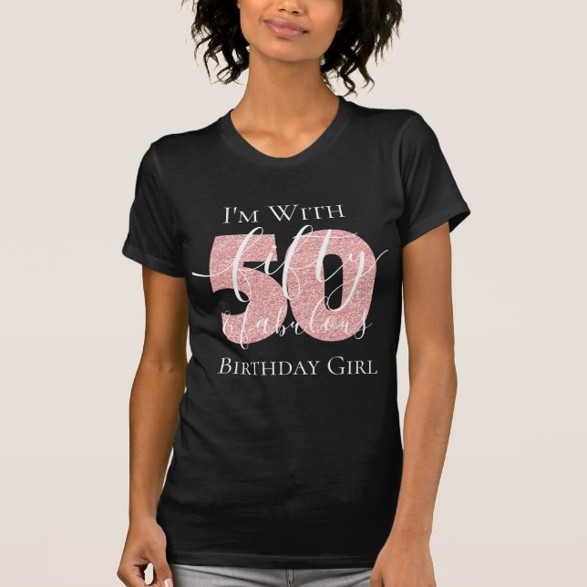 Camiseta Rosa personalizado Oro 50 Fab Purpurina de cumplea (Anverso)