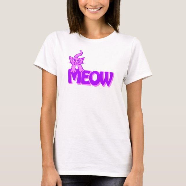Camiseta rosa púrpura de gato maullido (Anverso)