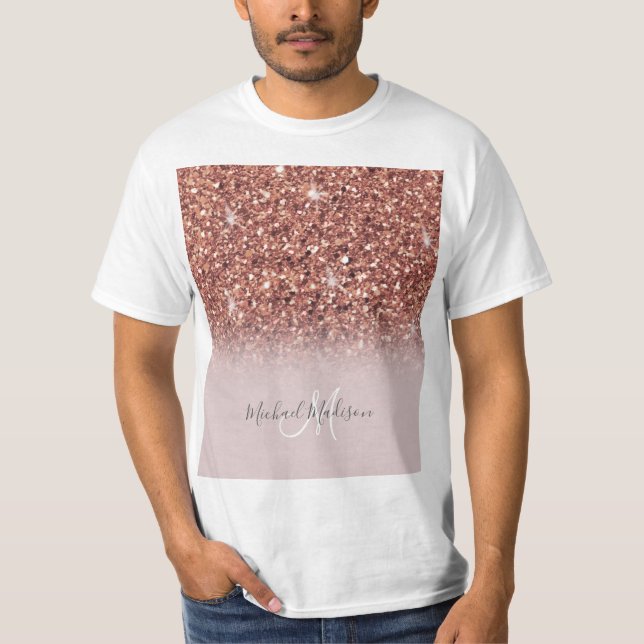 Camiseta Rosa purpurina de oro Nombre personalizado         (Anverso)