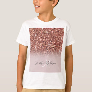 Camiseta Rosa purpurina de oro Nombre personalizado