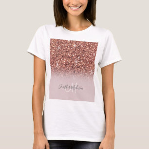 Camiseta Rosa purpurina de oro Nombre personalizado        