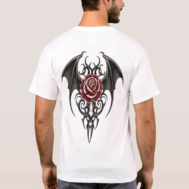 Camiseta Rosa Roja con Alas Tribales (Reverso)