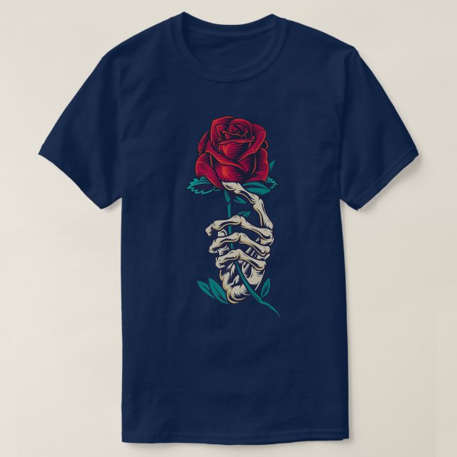 Camiseta Rosa roja en esqueleto mano tatuaje Rosa (Diseño del anverso)