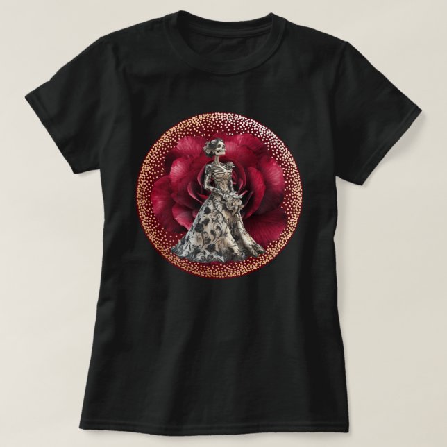 Camiseta Rosa roja gótica de novia y diseño personalizado d (Diseño del anverso)