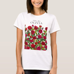 Camiseta Rosa Roja Moderna Minimalista Nombre Te Amo